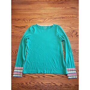 Boden Ella Breton Top Womens Size US 6/UK 10 Green With Rainbow Striped Sleeves